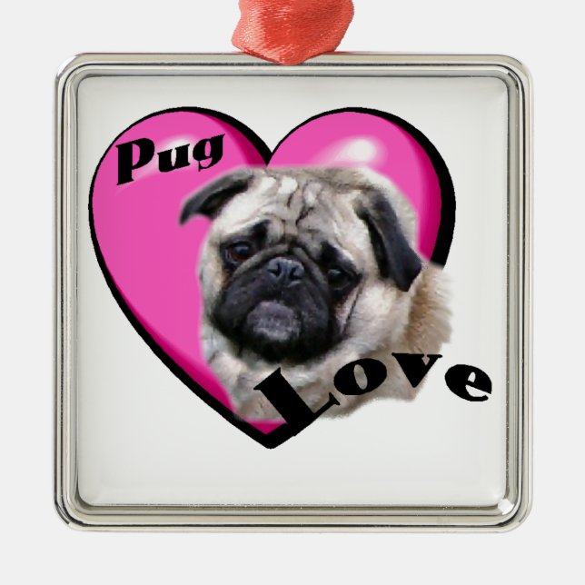 Mops Valentinstag Silbernes Ornament (Vorne)