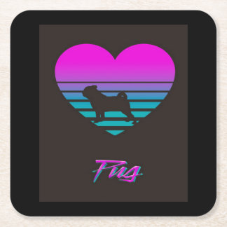 Mops Vaporwave Herz Mops Dog Lover Geschenk Rechteckiger Pappuntersetzer