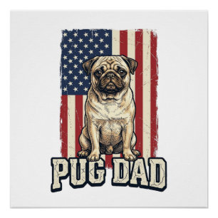 Mops-Vater Patriotisches Vintage-Gravur-Hunde-Shir Poster