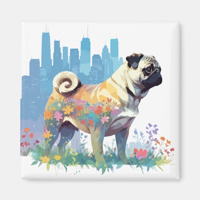 Mops Vector Art Animal in the Majestic Nature Wild Magnet (Vorne)