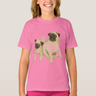 Mops verfolgt Mädchen-Baby - Puppe T - Shirt
