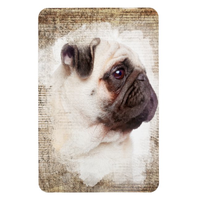 Mops Vintag Portrait Magnet (Vertikal)