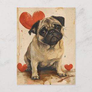 Mops Vintag Valentinstag Postkarte