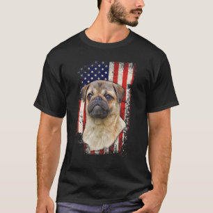 Mops Vintage-Amerikanische-Flagge Patriotischer Hu T-Shirt
