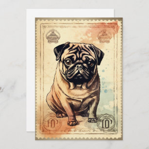 Mops Vintage Briefmarke Kunst Feiertagskarte