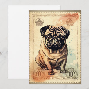 Mops Vintage-Stempel-Kunst Feiertagskarte
