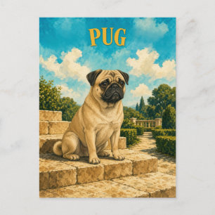 Mops, Vintage Wasserfarben-Hundekunst Postkarte