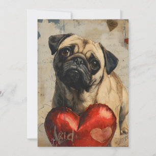 Mops Vintager Valentinstag Feiertagskarte