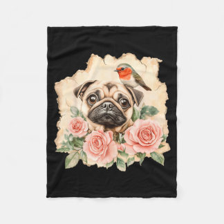 Mops Vogel süßer Hund lustiger Mops  Fleecedecke