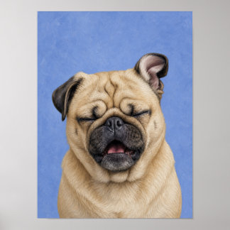 Mops Wandkunst — Niesendes lustiges Porträt im Mal Poster