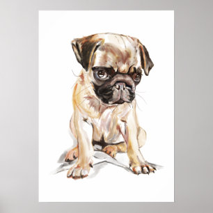 Mops Wandkunst Poster – Aquarellmalerei