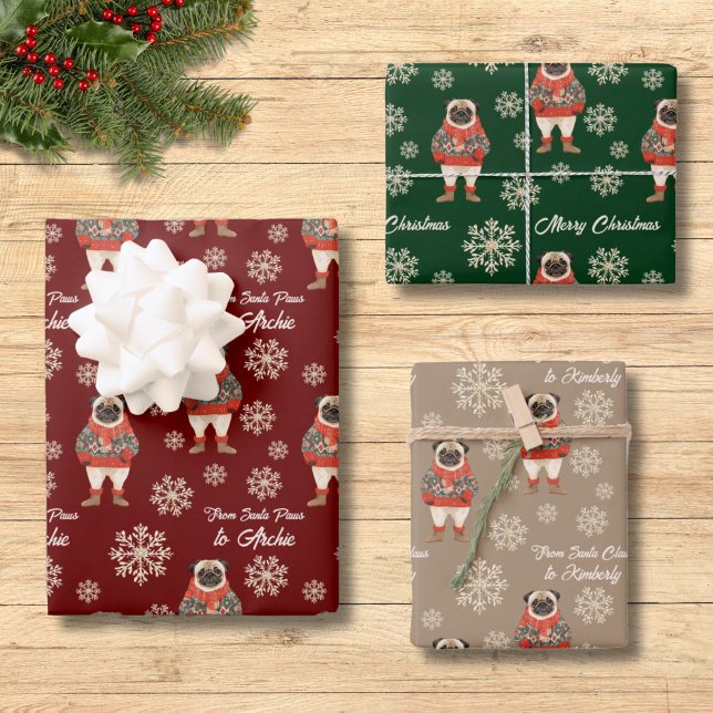 Mops Wasserfarbe Snowflake Custom Weihnachten Geschenkpapier Set (Von Creator hochgeladen)