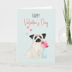 Mops Wasserfarbe Valentins-Hund Feiertagskarte