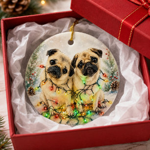 Mops-Wasserfarben-Weihnachtskranz-Gruß Keramik Ornament