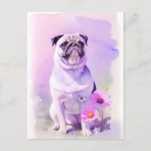 Mops Wasserfarbenportrait 1 Postkarte