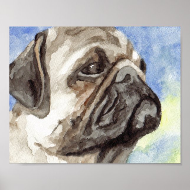 Mops Wasserfarbenportrait Poster (Vorne)