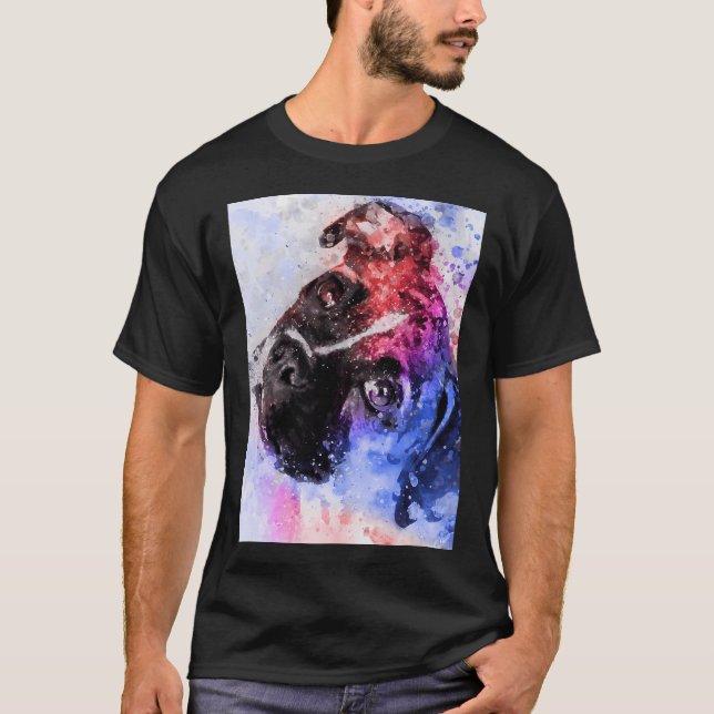 Mops-Wasserfarbenporträt T-Shirt (Vorderseite)