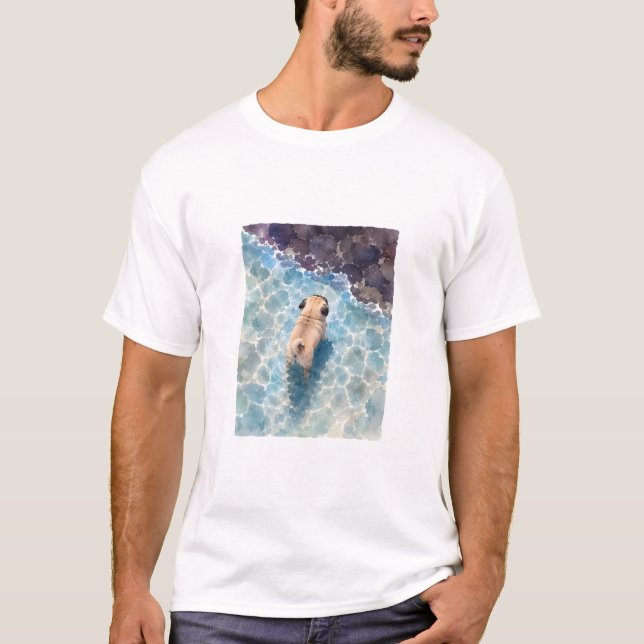 Mops-Wasserfarbenporträt T-Shirt (Vorderseite)