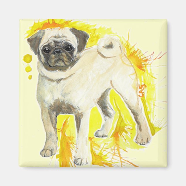 Mops Watercolor Art Magnet (Vorne)