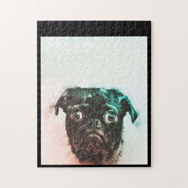Mops Watercolor | Niedlicher Mops Dog Art Aquarell Puzzle (Vertikal)