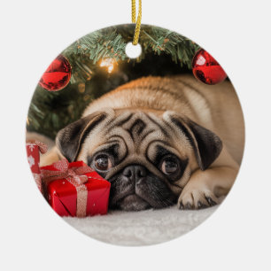 Mops Weihnachten Keramik Ornament