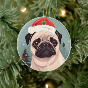 Mops Weihnachten Keramik Ornament