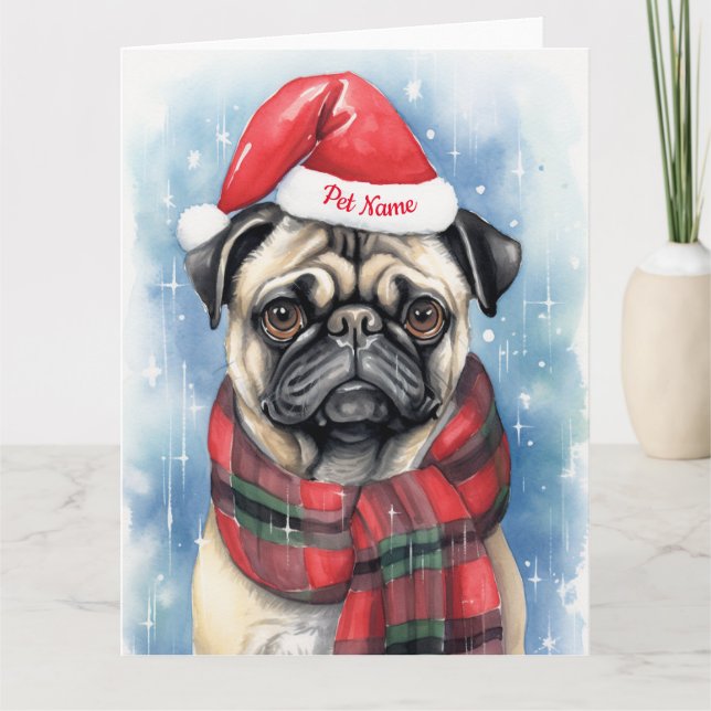 Mops Weihnachten Personalisierter Weihnachtsfeiert Karte (Vorderseite)