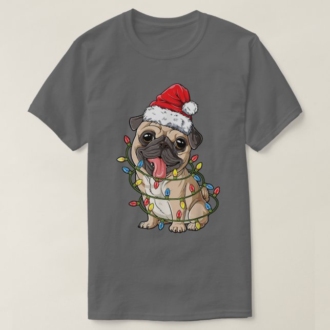 Mops Weihnachten Weihnachtsmannmütze Weihnachten W T-Shirt (Design vorne)