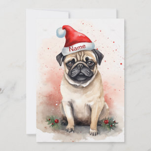 Mops-Weihnachts-Aquarellkunst mit Weihnachtsstern Feiertagskarte