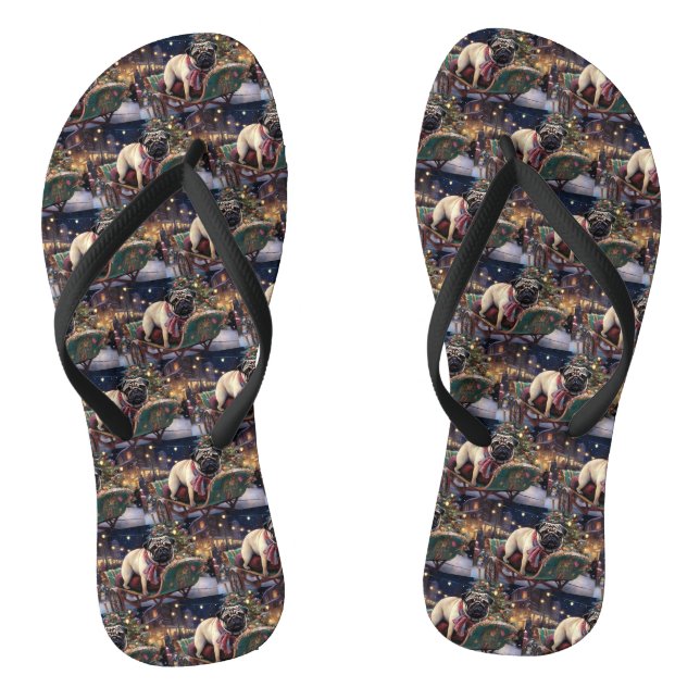 Mops Weihnachts-Feiertage Flip Flops (Fußbett)