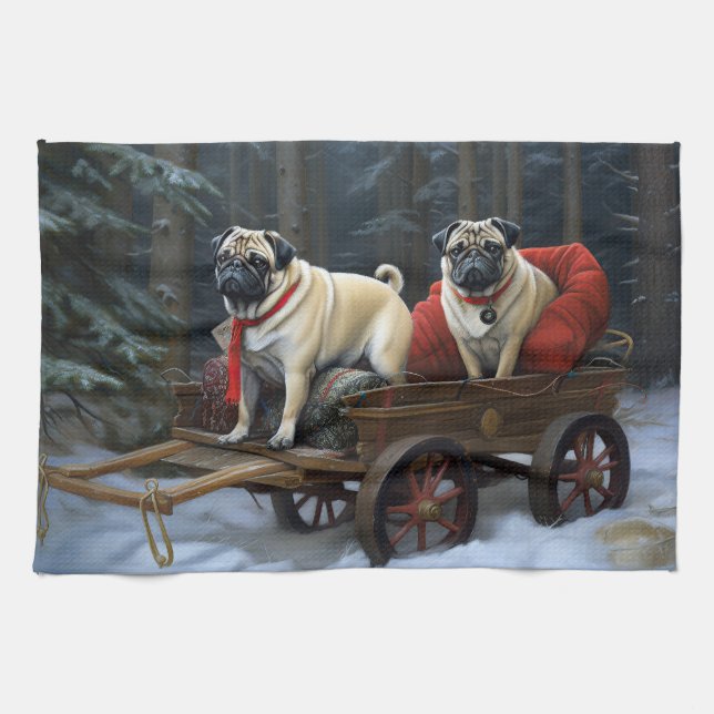 Mops Weihnachts-Feiertage Geschirrtuch (Horizontal)