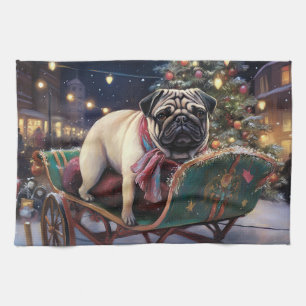 Mops Weihnachts-Feiertage Geschirrtuch