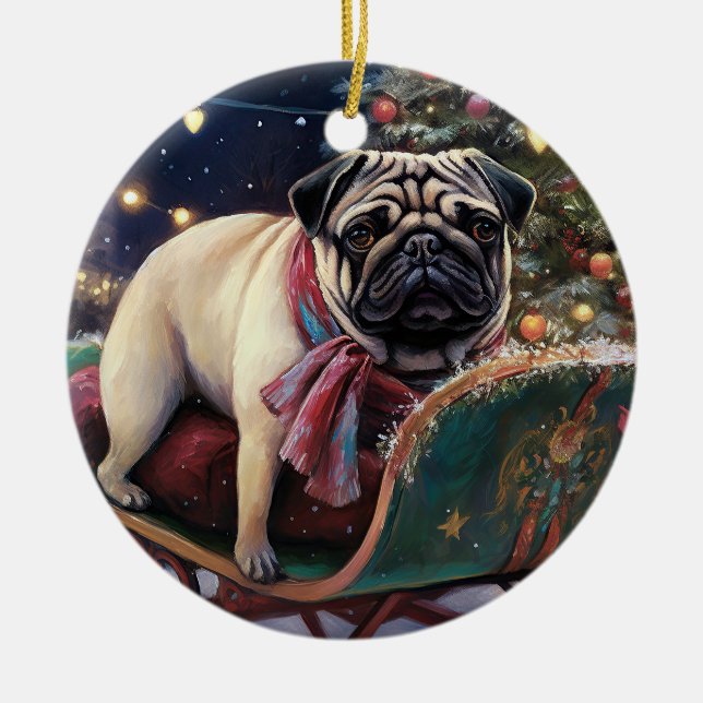 Mops Weihnachts-Feiertage Keramik Ornament (Vorne)