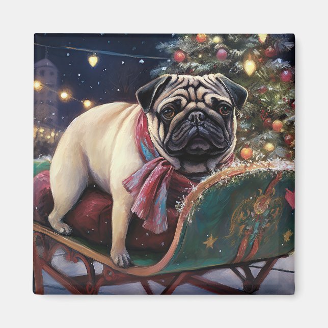 Mops Weihnachts-Feiertage Magnet (Vorne)