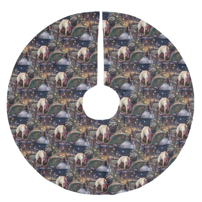 Mops Weihnachts-Feiertage Polyester Weihnachtsbaumdecke (Vorderseite)