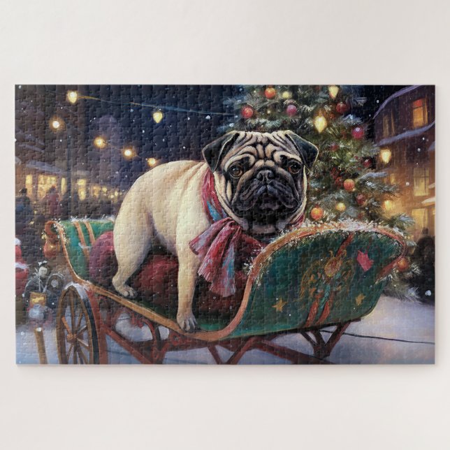 Mops Weihnachts-Feiertage Puzzle (Horizontal)