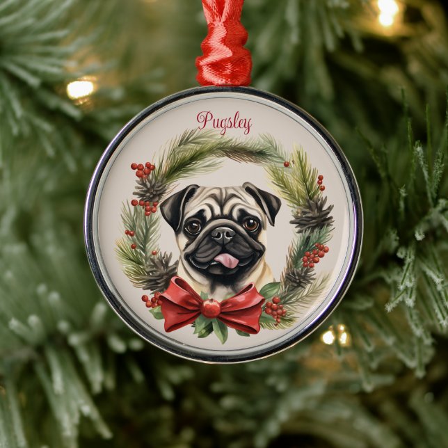 Mops Weihnachts-Haustier-Gedächtnisrasse Hunde Zuc Ornament Aus Metall (Baum)