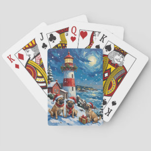 Mops-Weihnachts-Leuchtturm-Feiertag Spielkarten