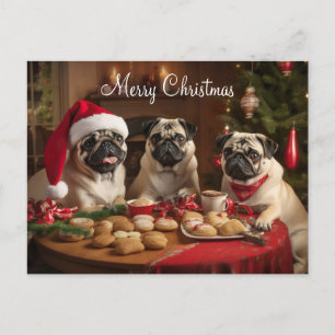 Mops Weihnachts-Party Postkarte