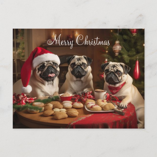 Mops Weihnachts-Party Postkarte (Vorderseite)
