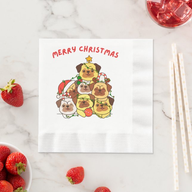 Mops Weihnachtsbaum Frohe Weihnachten Serviette (Beispiel)