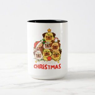 Mops Weihnachtsbaum Frohe Weihnachten Zweifarbige Tasse