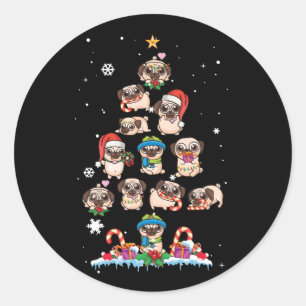 Mops Weihnachtsbaum Hund Santa Merry Pugmas Weihna Runder Aufkleber