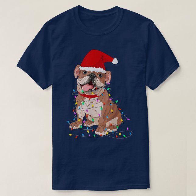 Mops Weihnachtsbaum Lichter Santa Dog Xmas Boys Pu T-Shirt (Design vorne)