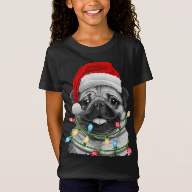 Mops Weihnachtsbaum Lichter Weihnachten Weihnachte T-Shirt (Vorderseite)