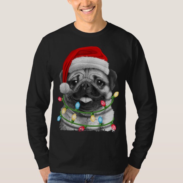 Mops Weihnachtsbaum Lichter Weihnachten Weihnachte T-Shirt (Vorderseite)