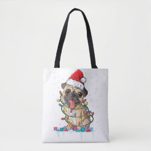 Mops-Weihnachtsbaum-Lichter Weihnachtsmann-Hund-We
