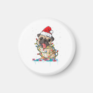 Mops-Weihnachtsbaum-Lichter Weihnachtsmann-Hund-We Magnet