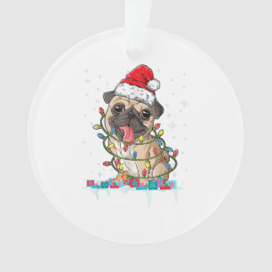 Mops-Weihnachtsbaum-Lichter Weihnachtsmann-Hund-We Ornament