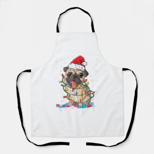 Mops-Weihnachtsbaum-Lichter Weihnachtsmann-Hund-We Schürze